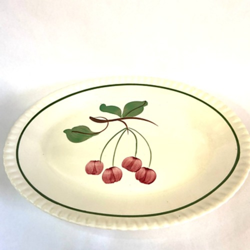 Vintage Pottery Tray platter Cherry Cherries with Leaves Green Accent 11.5" Long